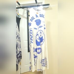 FARM Rio White and Blue Maxi Dress